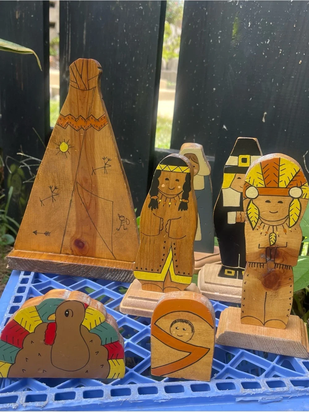 Vintage Primitive Handcrafted Thanksgiving Fall Display 7 Piece Vermont Folk Art
